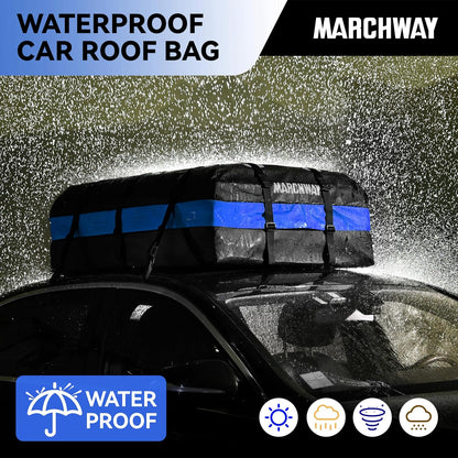 MARCHWAY Waterproof Car Roof Luggage Bag, Weatherproof Soft Shell Rooftop Cargo Carrier Bag for Vehicles with or Without Rack. 6 Door Hooks, Anti Slip Mat, Lock Included (21 Cubic Feet, Black)