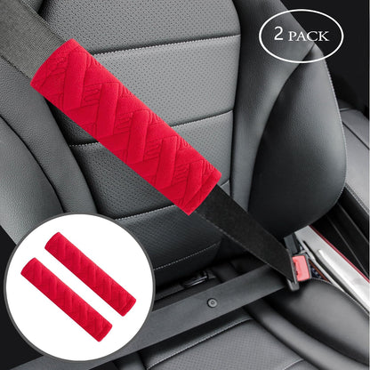 Amooca 2-Pack Soft Seat Belt Covers Universal Car Shoulder Pad Cushions with Braid Pattern for Comfortable Driving & Bag Strap Protection Red