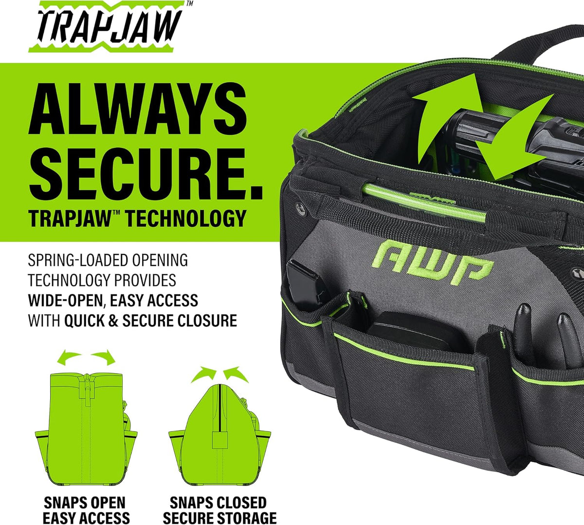 AWP Tool Bags, Premium Tool Bag, Black, Durable Tool Tote, for Professionals and Contractors