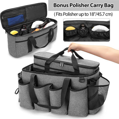 HODRANT Detailing Bag with Polisher Carry Bag, Large Detail Car Care Box for Auto Detailing Supplies, Car Wash Caddy & Trunk Organizer for Buffer Bottle Towel & Cleaning Kit, Black, Patent Design