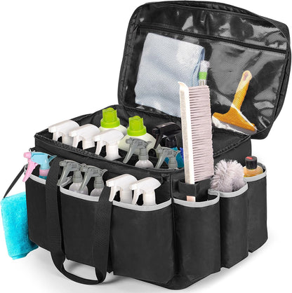HODRANT Extra-Large Cleaning Caddy with EVA Hard Bottom, High Capacity Cleaning Supplies Organizer for Housekeeping & Home Work, Cleaner Tools Tote Bag with Shoulder Strap, Patent Design