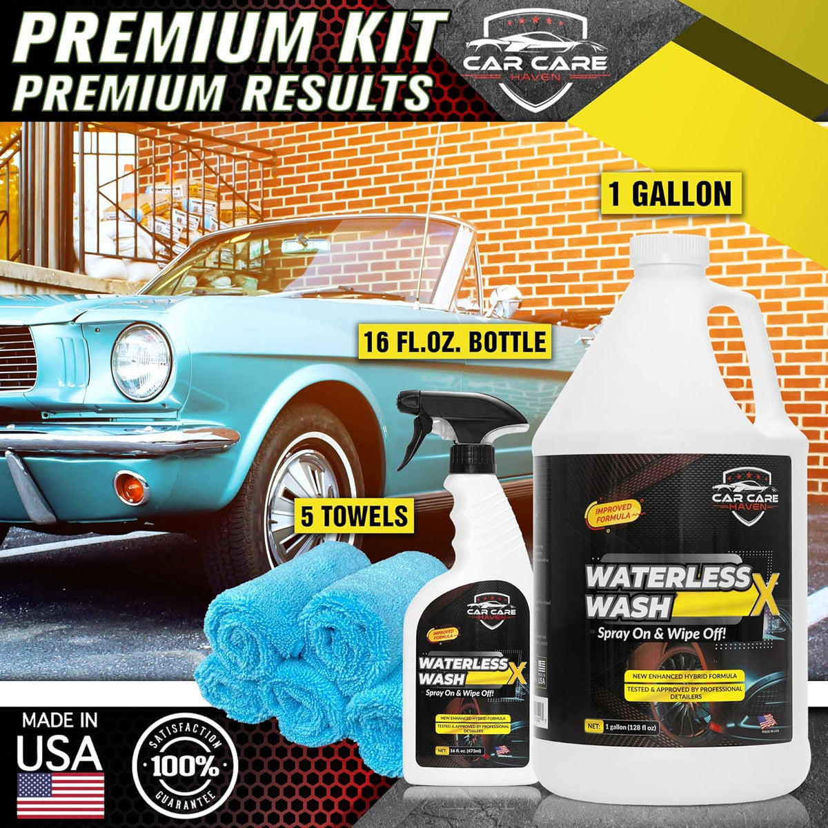Waterless Wash X-Car Detailing Without Water (128 oz Gallon) Quick Detailer for Any Vehicle-Wash in Your Garage, at Work, or Anywhere-Spray On & Wipe Off