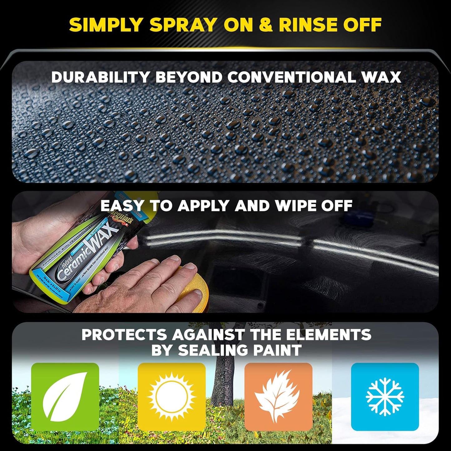 Meguiar's Hybrid Ceramic Liquid Wax, Shield Your Paint with a Residue-Free Liquid Car Wax with Advanced SiO2 Hybrid Technology and Long-Lasting Water-Beading Protection, 16 Oz Bottle