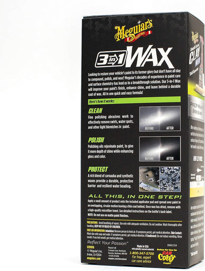Meguiar's 3-in-1 Wax, Advanced Cleaner Wax that Blends Defect and Scratch Removal with Car Polishing, Keep Your Car Care Simple With an All in One Product, 16 Oz