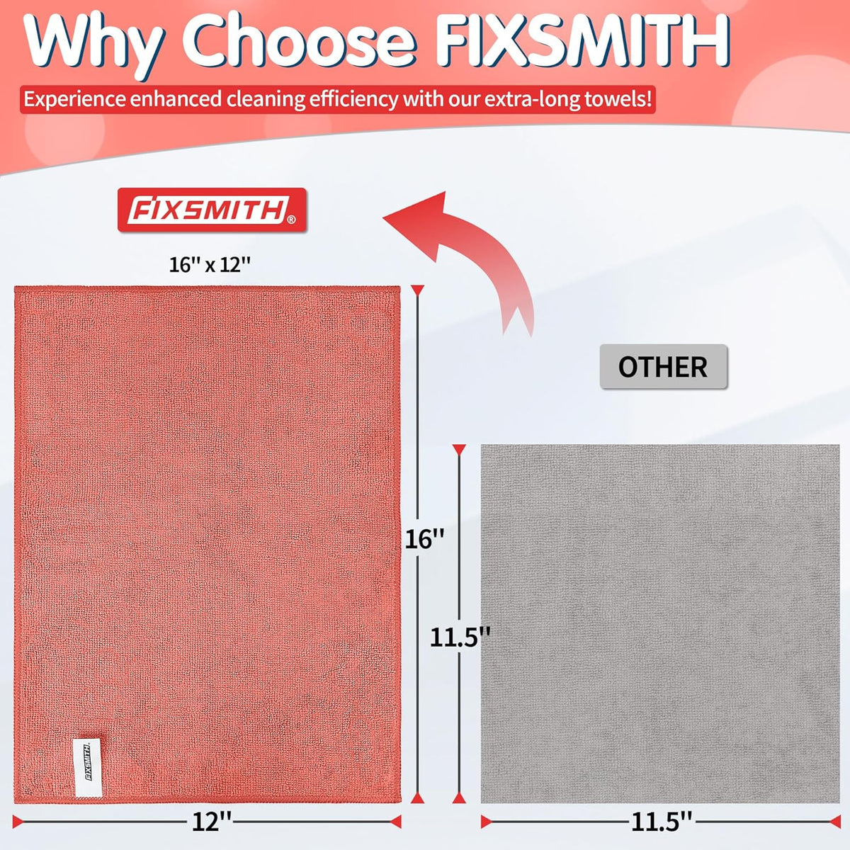 FIXSMITH Microfiber Cleaning Cloth - Pack of 50, Microfiber Towels for Cars 16 x 12 in, Highly Absorbent Cleaning Rags, Lint-Free, Streak-Free Cleaning Cloths for Car Kitchen Home Office