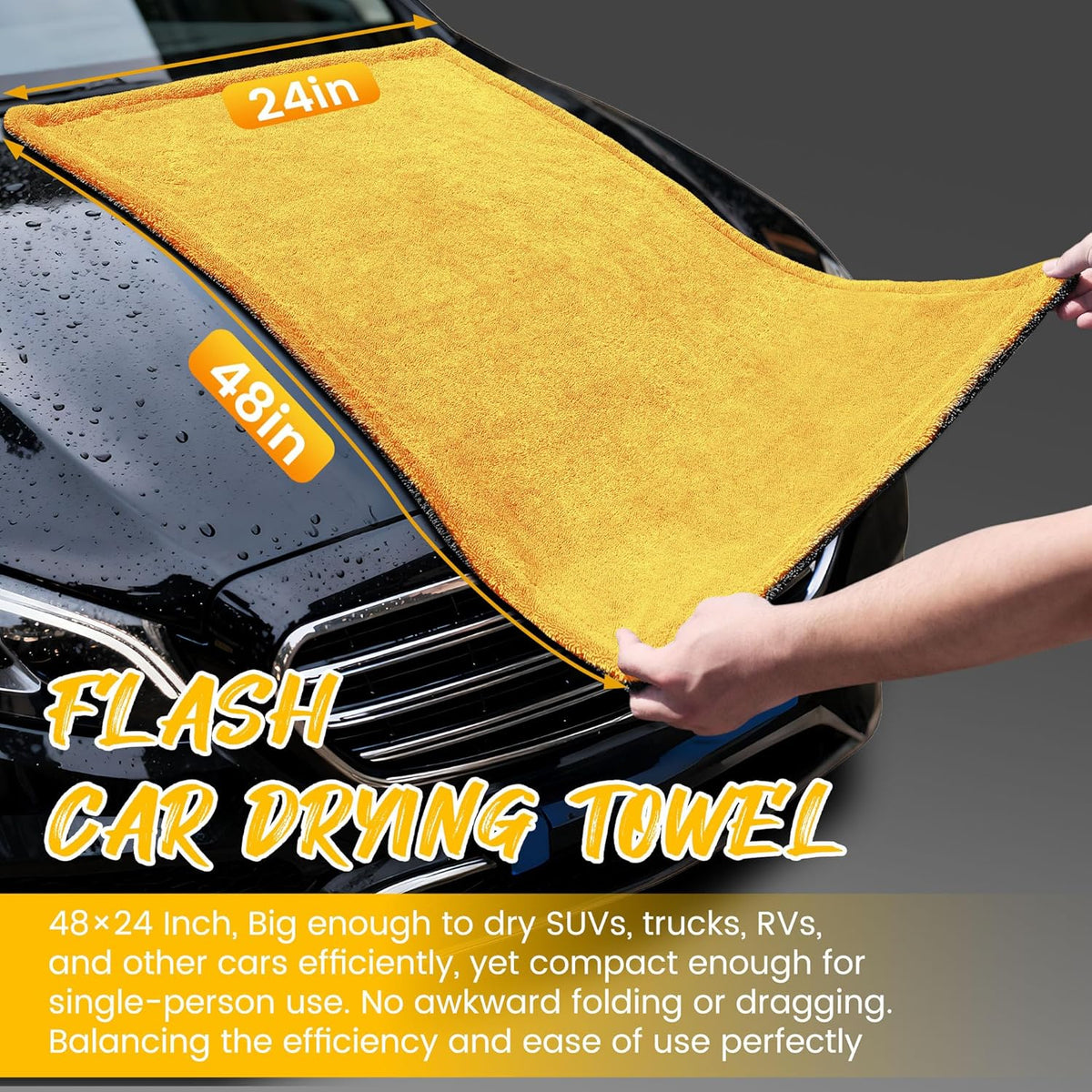 PUGPIU Microfiber Car Drying Towel Extra Large Super Absorbent 48"X24", 1400 GSM Flash Detail Car Wash Drying Towel Edgeless with Two Sided Soft Twisted-Loop, No Water Spots Streaks for Cars (Green)