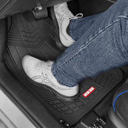 Motor Trend DualFlex™ Rubber Car Floor Mats All Weather Waterproof 4-Piece Sporty Two-Tone Design Car Mats Full Set - Universal Trim-to-Fit Floor Mats for Car, SUV, & Trucks - Car Carpet Protector