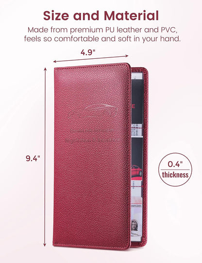 Yarnic Car Registration and Insurance Holder, Pu Leather Car Registration and Insurance Card Holder Car Document Holder for Cards, Essential Document, Driver License (Pink)