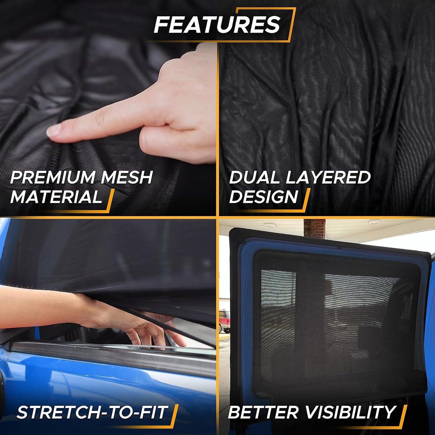 EcoNour Car Window Shades for Side Windows (Pack of 2) | Sun Shade for Car Heat and UV Protection | Adjustable Elastic Fabric Baby Car Shade | Rear Side Window Sun Shade Accessories (Large 21"x36")