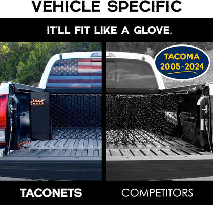 TacoNets Envelope Cargo Net for GMC Sierra & Chevy Silverado - Fits 2013-Current - Upgraded 5mm Bungee - Integrated Storage Bag - Heavy Duty Carabiners - Designed in USA