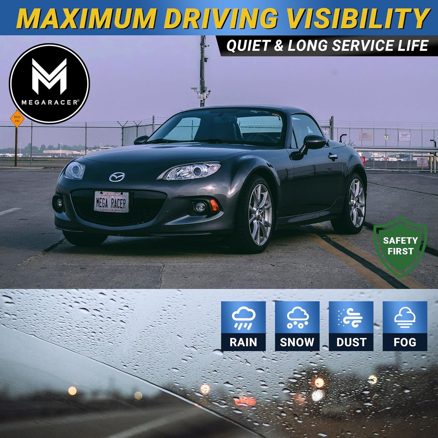 Premium Silicone Carbon Fiber Windshield Wiper Blades 22" & 20" - Patented All-Season, Quiet & Smooth Streak-Free Clean Wipe, OEM Quality, Front Automotive Replacement Wipers for Car & Truck (2 Pack)