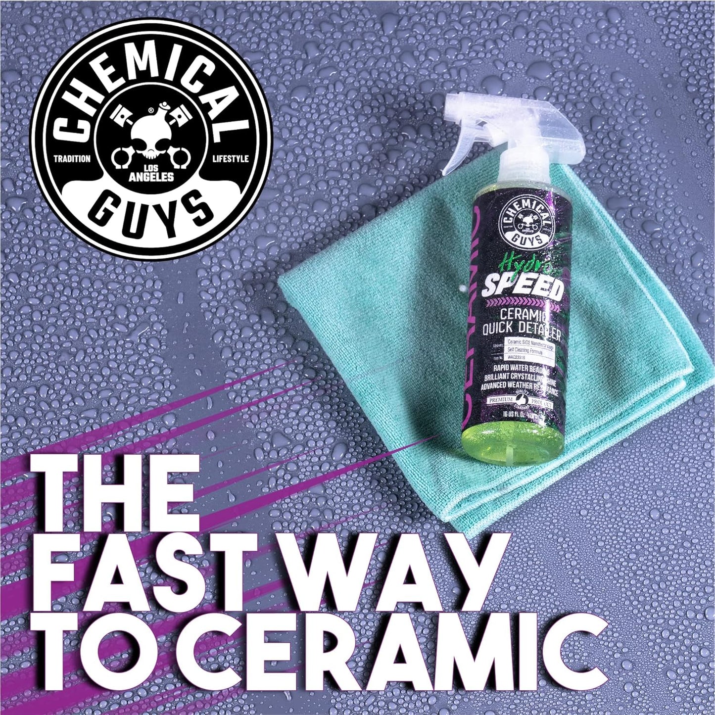 Chemical Guys HydroSpeed Ceramic Quick Detailer Spray - SiO2 Shine Car Detailer Spray for Cars, Trucks, SUVs, Motorcycles and RVs, Boosts Gloss, Hydrophobic Protection and Slickness, 16 oz