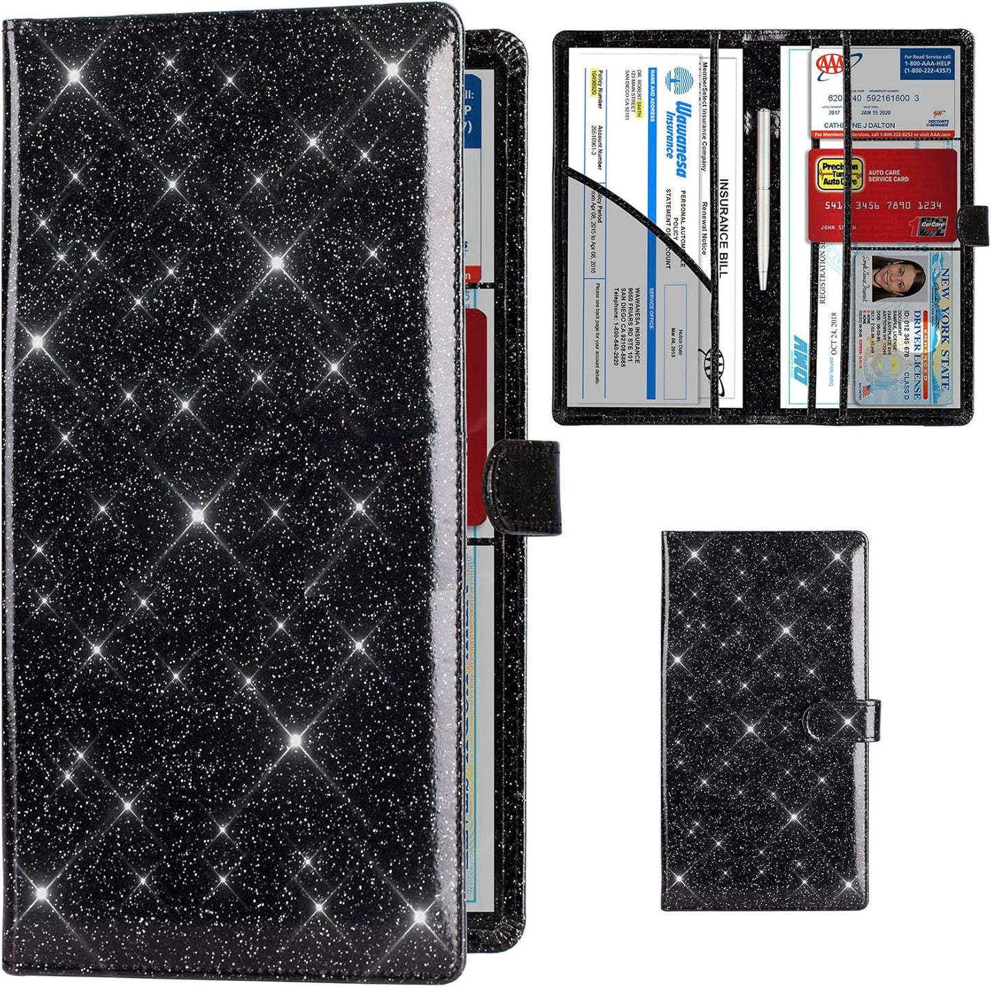 TOURSUIT Car Registration and Insurance Card Holder, Vehicle License Document Glove Box Compartment Organizer, Interior Car Accessories for Women Men (Carbon Fiber Black)