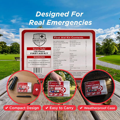 Swiss Safe 2-in-1 First Aid Kit for Car, Travel and Home, 348 Pieces, Large Hardcase with Bonus Mini Kit for Medical Emergency, Survival and Camping
