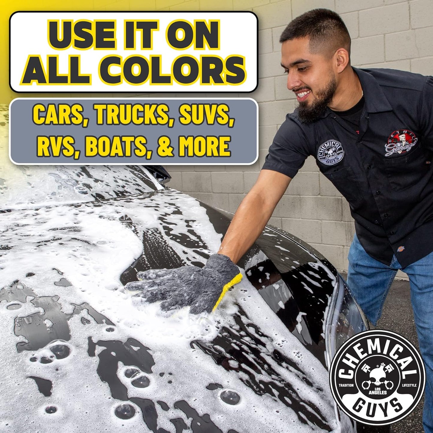 Chemical Guys MIC510 The Stranger Helpful Handy Car Wash Mitt - Yellow, Microfiber Towels for Detailing, Holds Tons of Soapy Suds, Flexible - Perfect for Car Cleaning