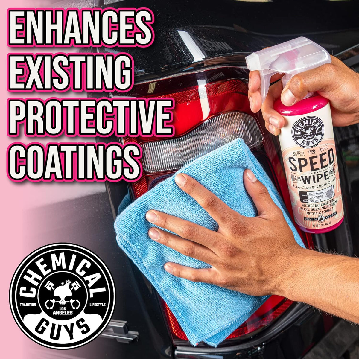 Chemical Guys Speed Wipe Quick Detailer - High Gloss, Streak-Free Shine, Detail Spray for Cars, Trucks, Motorcycles, RVs, and More, Safe on Paint, Glass, Wheels, and Trim, Cherry Scent, 128 fl oz
