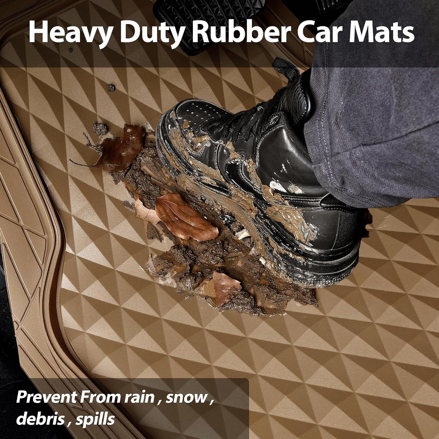 CAR PASS Heavy Duty Rubber Car Mats, Deep Dish All-Weather Floor Mat for Car Full Set Durable Anti-Slip 3D Rhombus Waterproof Trim to Fit Liner Universal Fit Automotive,Sedan,SUV,Truck, 3 Piece Black