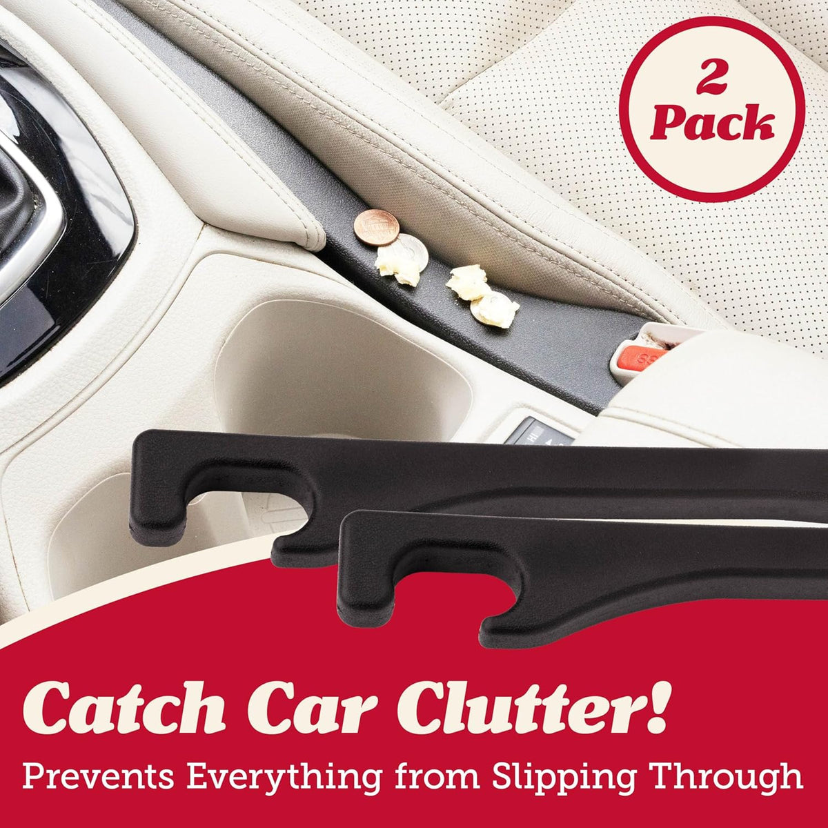 Lusso Gear Car Seat Gap Organizer - Pack of 2 - Prevents Items Falling & Seat Gap Filler - Universal Fit 0.5"-2" Slots & Automotive Use - Easy Clean Design for Auto Accessories - Gray Faux Leather