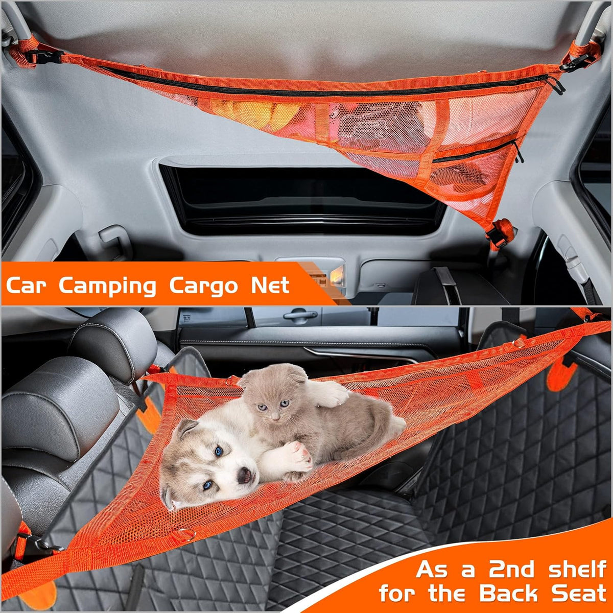 31.5"x21.6" car Ceiling Cargo net for 3-Handle & 4-Handle Vehicles, Double-Layer roof Storage Organizer, mesh car Storage for Road Trips, Camping, SUV, Jeep, 4runner, Ford, Chevy