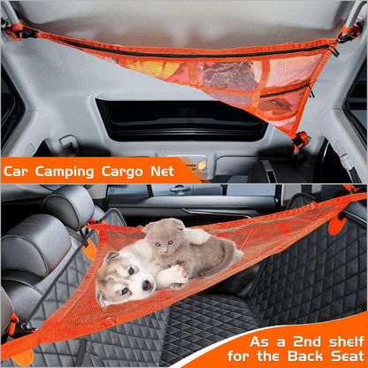 31.5"x21.6" car Ceiling Cargo net for 3-Handle & 4-Handle Vehicles, Double-Layer roof Storage Organizer, mesh car Storage for Road Trips, Camping, SUV, Jeep, 4runner, Ford, Chevy