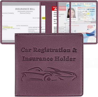 Car Registration and Insurance Holder, Premium PU Leather Vehicle Glove Box Car Organizer Men Women Wallet Accessories Case for ID, Driver's License - Blue