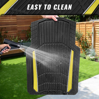 CAR PASS Heavy Duty Rubber Car Floor Mats, Deep Waterproof Car Floor Mats All Weather, Aluminum Film Floor Mats for Cars Non-Slip Universal Trim to Fit for SUVs Trucks Sedans Vans, Black Grey Metallic