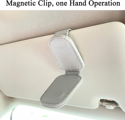 KIWEN Sunglasses Holders for Car Visor, Magnetic Leather Glasses Eyeglass Clip for Car, Ticket Card Clip Sunglasses Mount, Car Visor Accessories Gadgets (1, Black)