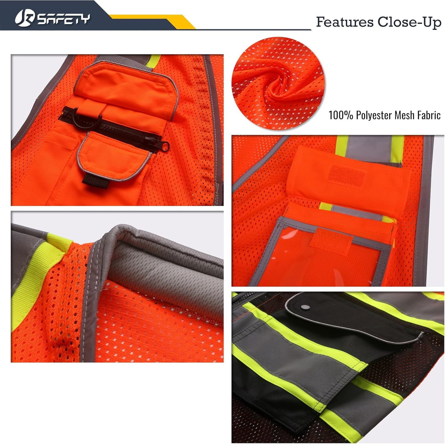 JKSafety 9 Pockets Class 2 High Visibility Zipper Front Safety Vest With Reflective Strips,Meets ANSI/ISEA Standard (Large, 150-Yellow) - Colors B