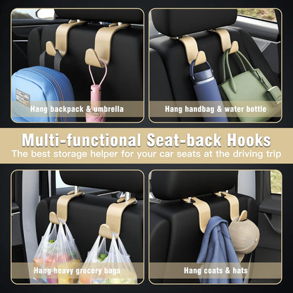 Amooca 4-Pack Car Headrest Hooks Vehicle Storage Organizer for Purses Handbags Groceries Backpack Coats –Holds 55lbs 360° Rotating Black
