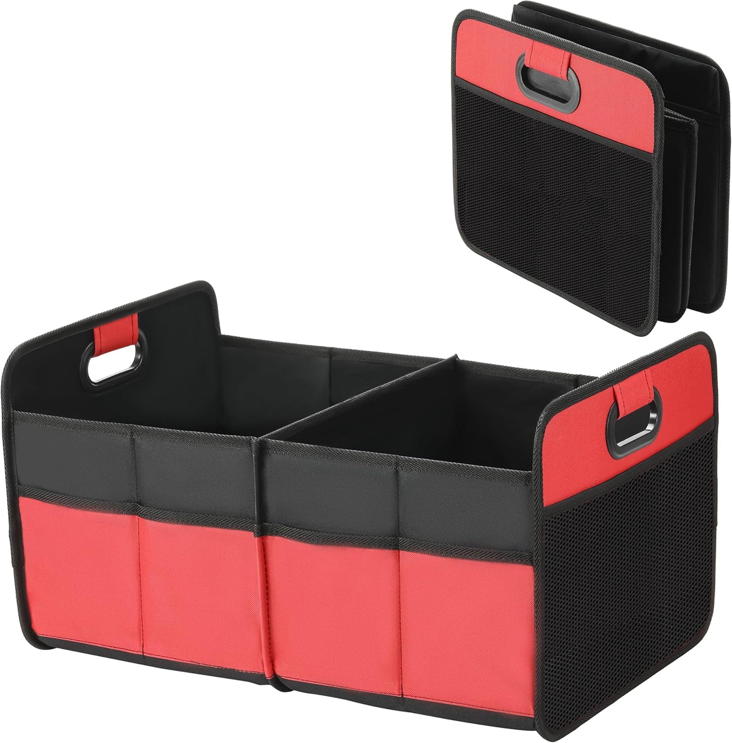 YSSOA Car Trunk Organizer, 2 Compartments Anti-slip 14" D x 22" W x 12" H Collapsible Trunk Storage, 600D Oxford Polyester Car Storage, Suitable for SUV, Minivan, Truck, Black