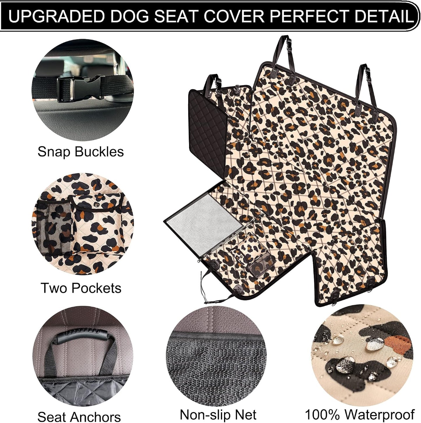 Femuar Dog Car Seat Cover with Storage Pockets Mesh Visual Window, Waterproof Nonslip , Heavy Duty Scratchproof Pet Dog Back Seat Cover Hammock for Cars Trucks and SUVs
