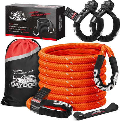 DAYDOOR Recovery Tow Rope Kit with 2 Soft Shackles, 7/16 Inch x 30 ft 31,200 Lbs UHMWPE Tow Strap, Synthetic Towing Rope Recovery Kit for ATV, UTV, SUV, Cars (Gray)