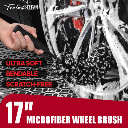 Fantasticlean 7PCS Car Wheel Brush Kit, Tire Brush for Car Owners & Auto Detailers, Soft-bristled Rim Brush, Flat Wheel Brush, Double-Ended Detailing Brush and Pads for Home Shop, Cars Trucks RVs