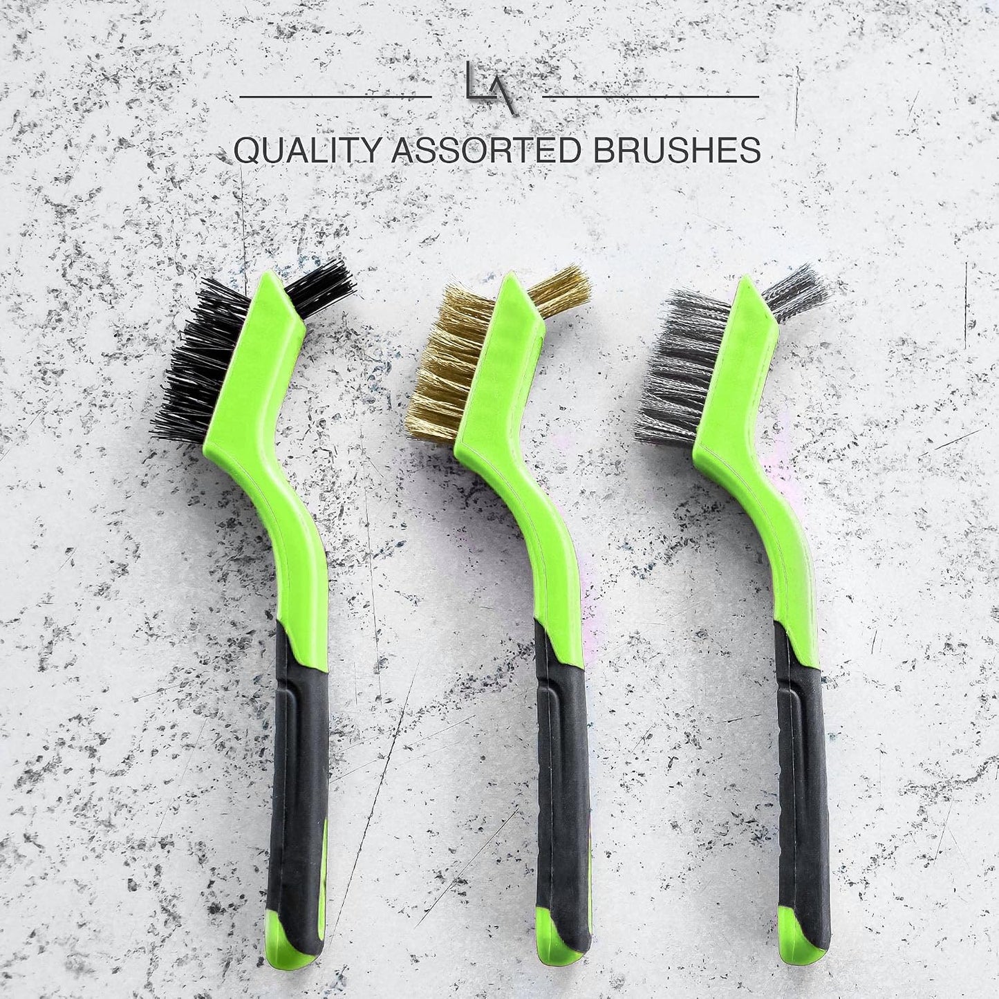 Lavaxon Wire Brush Set 3Pcs - Nylon/Brass/Stainless Steel Bristles with Curved Handle Grip for Rust, Dirt & Paint Scrubbing with Deep Cleaning – 7 Inches (Red)