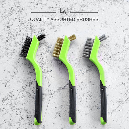 Lavaxon Wire Brush Set 3Pcs - Nylon/Brass/Stainless Steel Bristles with Curved Handle Grip for Rust, Dirt & Paint Scrubbing with Deep Cleaning – 7 Inches (Red)