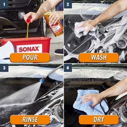 SONAX Car Wash Shampoo Concentrate 314300 | High-Foaming pH-Neutral Formula for Effective Cleaning | Safe on All Paint Wax Sealants & Coatings | Removes Dirt Grime and Road Film | 1L (33.3oz)