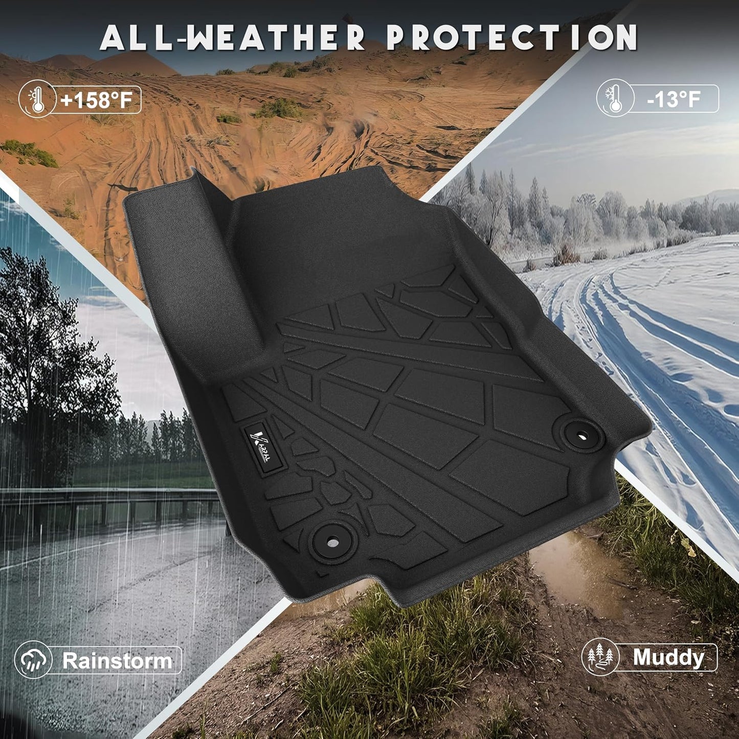 KARPAL Floor Mats for 2007-2013 Chevy Silverado & GMC Sierra 1500 Crew Cab / 2007-2014 2500/3500 HD(Footwell Coverage), All-Weather TPE Custom Fit Floor Liners Car Accessories