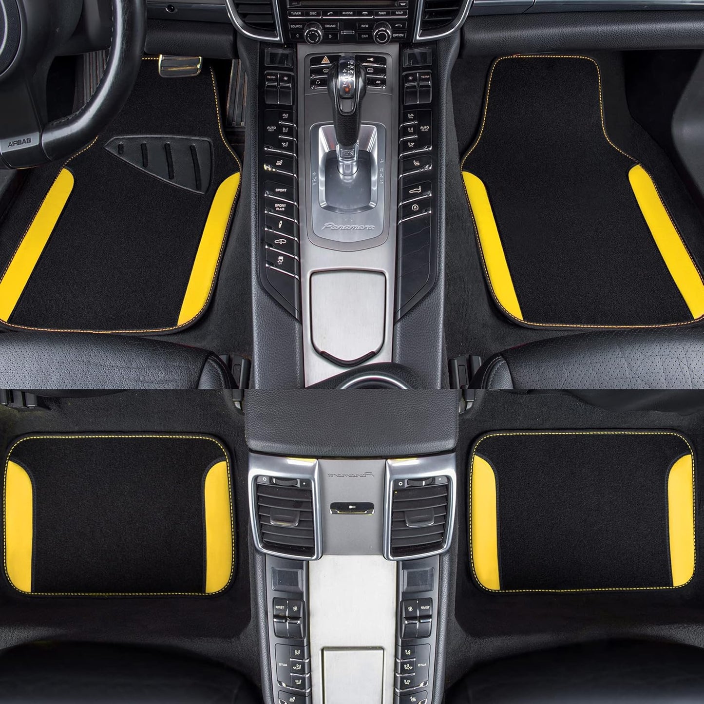 CAR PASS Waterproof Universal Fit Car Floor Mats, Faux Leather Car Carpet Mats, Black Car Mats with Anti-Slip Nibbs Backing & Driver Heel Pad Fit for SUV,Vans,sedans, Trucks,Set of 4pcs(All Black)