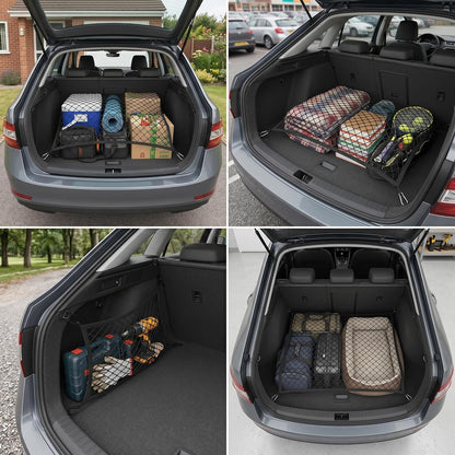 Cargo Net for SUV with Hooks, Adjustable Highly Elastic Storage Organizer Net for Car, Pickup Trucks,Mesh Organizer 2.6'x2' Stretches to 5'x4',Road Trip Essentials Black
