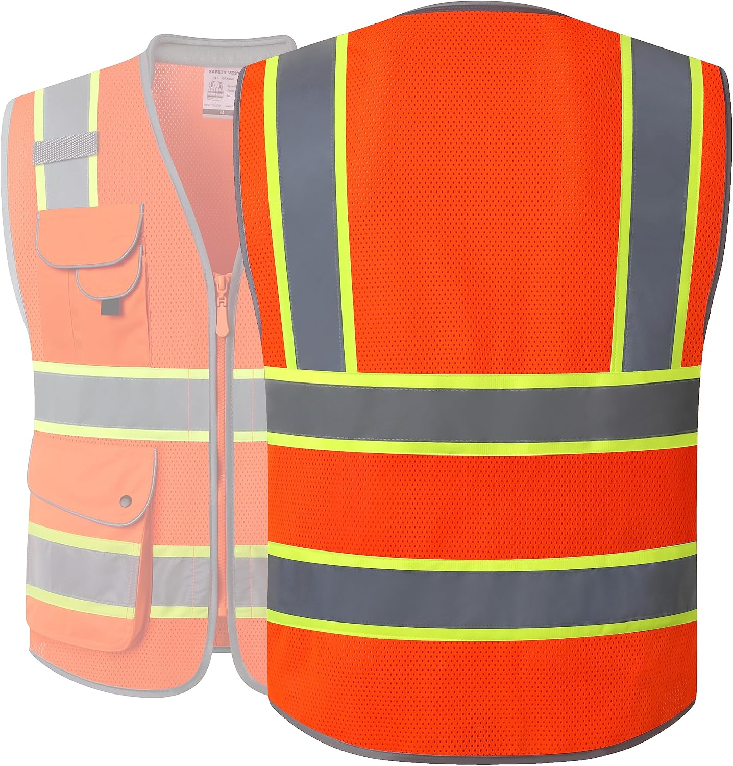 JKSafety 9 Pockets Class 2 High Visibility Zipper Front Safety Vest With Reflective Strips,Meets ANSI/ISEA Standard (Large, 150-Yellow) - Colors A