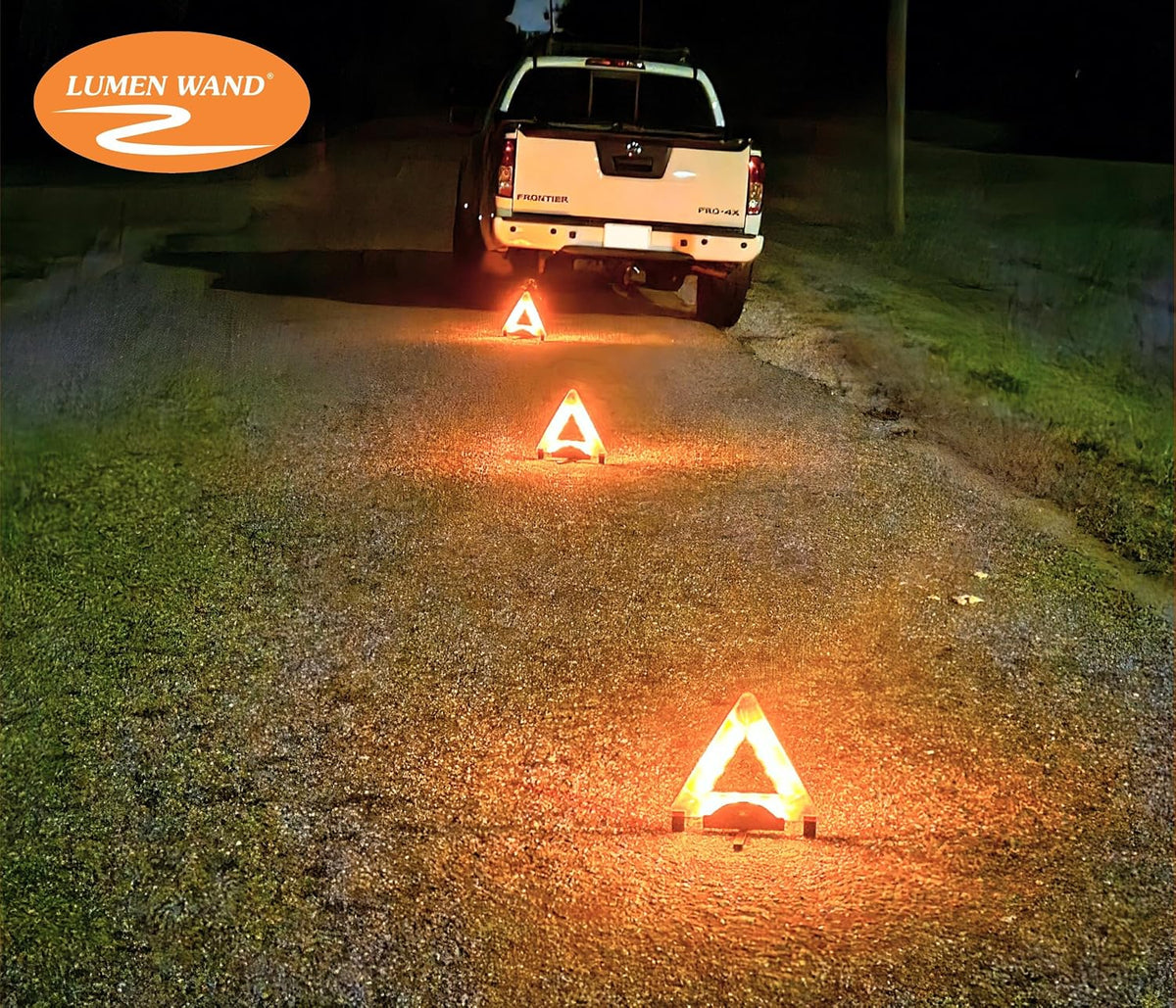 Lumen Wand Reflective Warning Triangle with LED Lights for Road Safety Metal Base | Internal LED with External Reflectors Emergency Triangle for Car Breakdowns