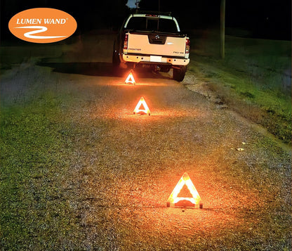 Lumen Wand Reflective Warning Triangle with LED Lights for Road Safety Metal Base | Internal LED with External Reflectors Emergency Triangle for Car Breakdowns