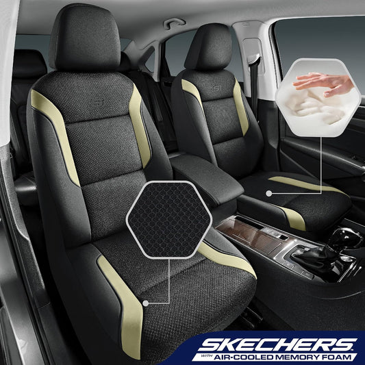 Skechers Memory Foam Seat Covers, Air Cool Mesh Thick Car Seat Covers, Car Seat Covers Front Seats Airbag Compatible, Universal Automotive Comfort for Most Cars, Vans, Trucks, SUV,Black