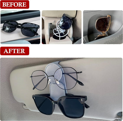 KIWEN Sunglasses Holder for Car Visor, Magnetic Leather Sunglass Eyeglass Hanger Clip for Car Sun Visor Accessories (1, Black)