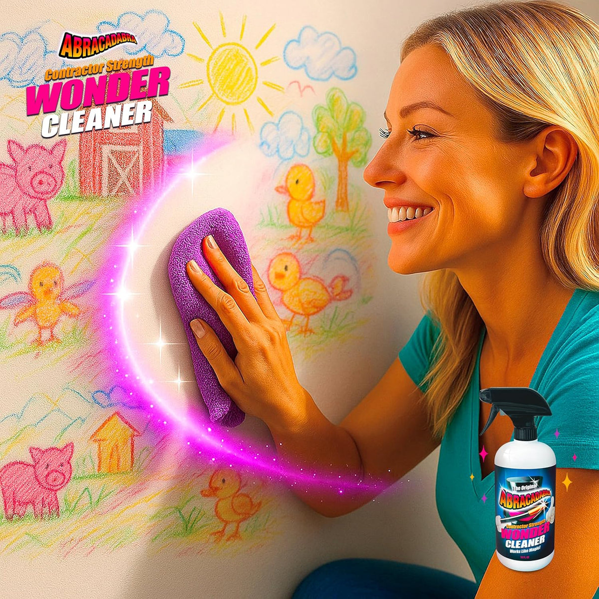 Abracadabra® Wonder Cleaner Spray 16 oz - As Seen on TV Contractor Strength Adhesive, Tar, Gum, Sap & Sticker Remover - Citrus Cleaner for Cars, Garage Floors, Concrete, Tile, Metal & Wood