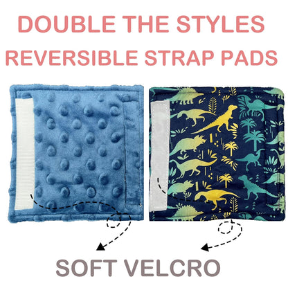 Baby Car Seat Neck Cover, Car Seat Strap Cover, Seat Belt Cushions Pads, Shoulder Strap Protectors, Reversible Pram Harness Covers in Minky Dinosaur, Baby Neck Pad Protector