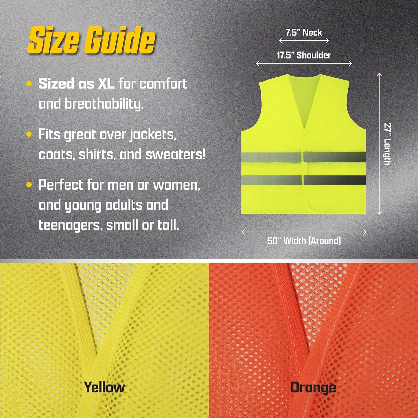PeerBasics Safety Vests 10 Pack - Yellow Reflective High Visibility, Hi Vis Silver Strip, Men Women, Work, Cycling, Runner, Surveyor, Volunteer, Crossing Guard, Road, Construction, Neon (Mesh, 10)