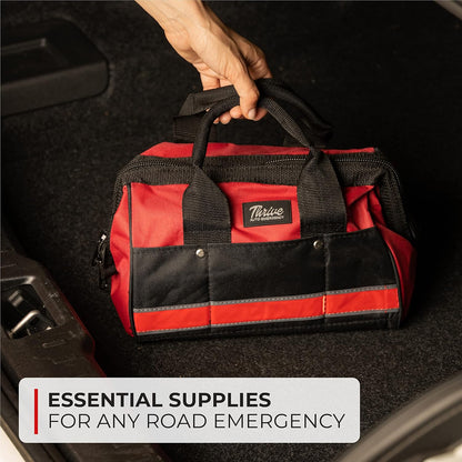 Thrive Emergency Car Kits for Vehicles - Roadside Emergency Car Kit (104 Pieces) - Car Kits for Emergency - Roadside Car Kit with Jumper Cables and Mini First Aid Kit - Gray Bag