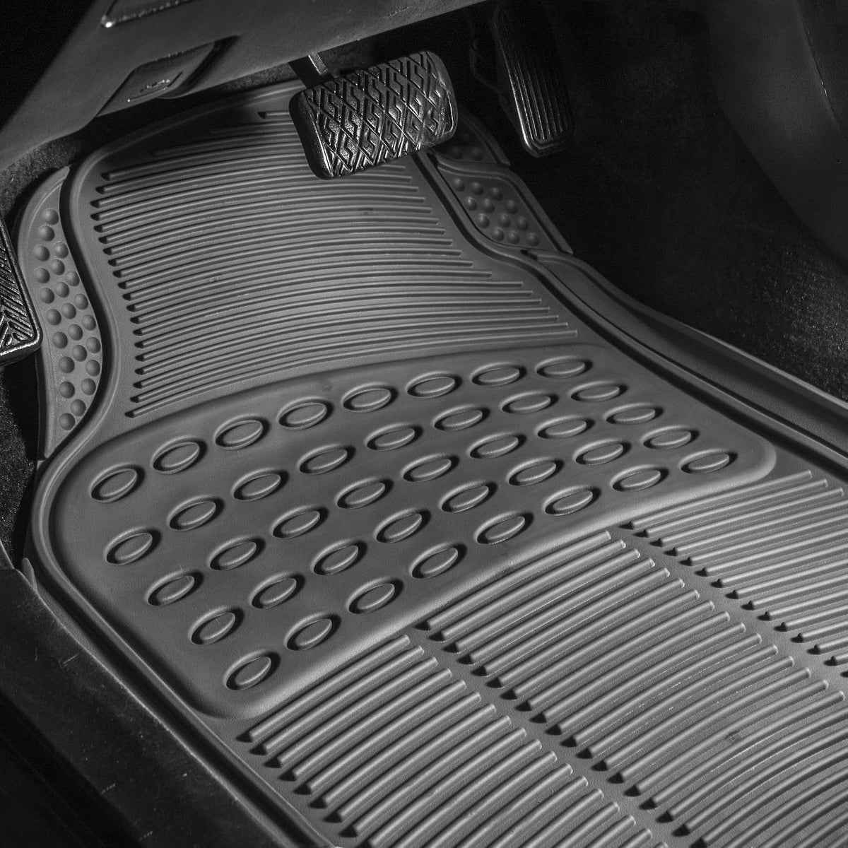 FH Group Automotive Floor Mats Solid ClimaProof for all weather protection Universal Fit Trimmable Heavy Duty fits most Cars, SUVs, and Trucks, 3pc Full Set Black