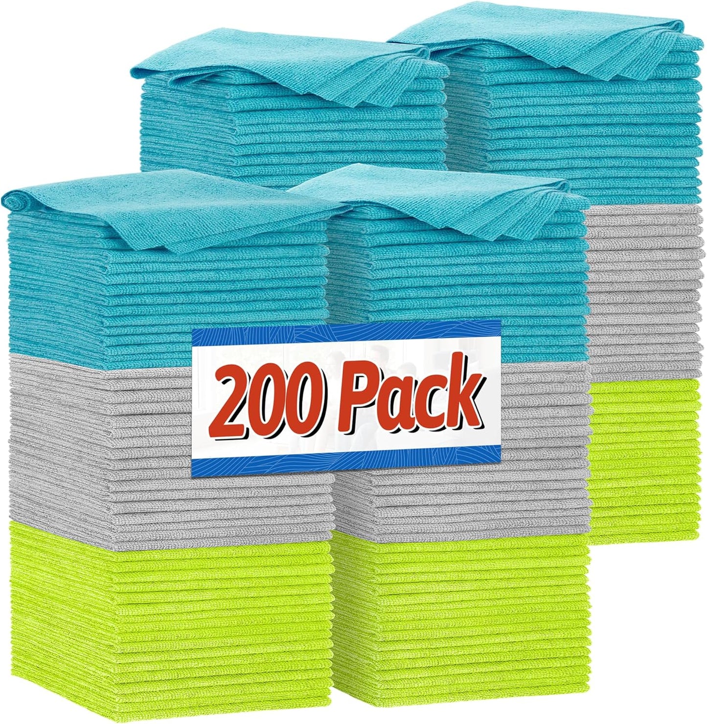 FIXSMITH Shop Towels, Pack of 200, Grey Microfiber Cleaning Cloth Bulk, Microfiber Towels for Cars, All-Purpose Absorbent Cleaning Rags, Dust Cloth for Automotive, Mechanic, Garage, 11.5 x 11.5 inch